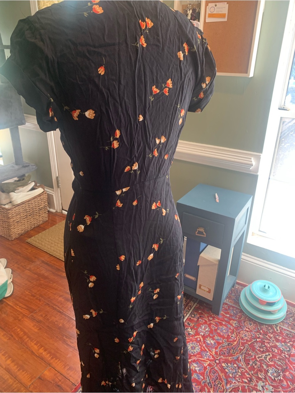 Capulet Black Floral Button-Down Maxi Dress with Orange Accents - Picture 4 of 8